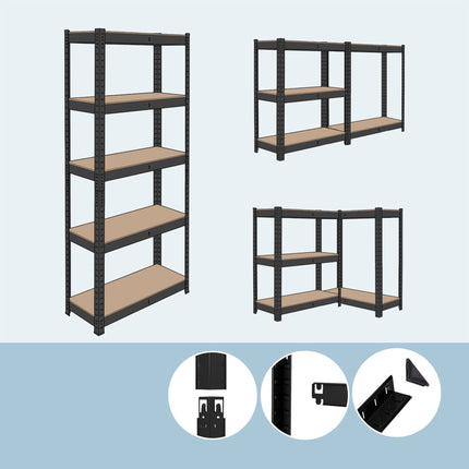 Heavy-Duty Steel Shelving Unit with 5 Adjustable Tiers, 175 kg per Tier, Black