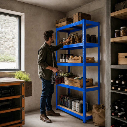Heavy-Duty Steel Storage Rack with 5 Adjustable Shelves, 175 kg per Shelf, Blue