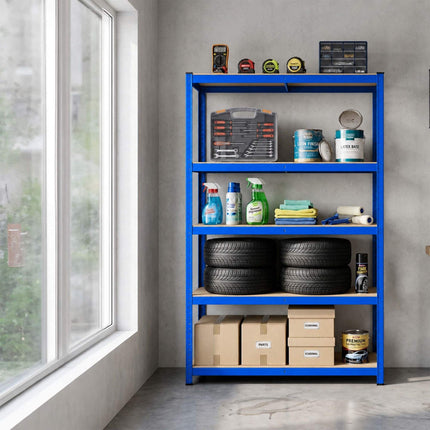 Heavy-Duty Steel Storage Rack with 5 Adjustable Shelves, 175 kg per Shelf, Blue
