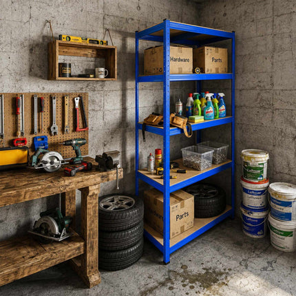 Heavy-Duty Steel Storage Rack with 5 Adjustable Shelves, 175 kg per Shelf, Blue