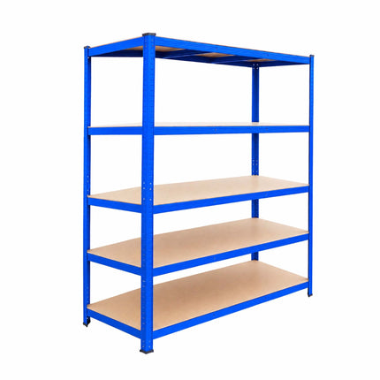 Heavy-Duty Steel Storage Rack with 5 Adjustable Shelves, 175 kg per Shelf, Blue