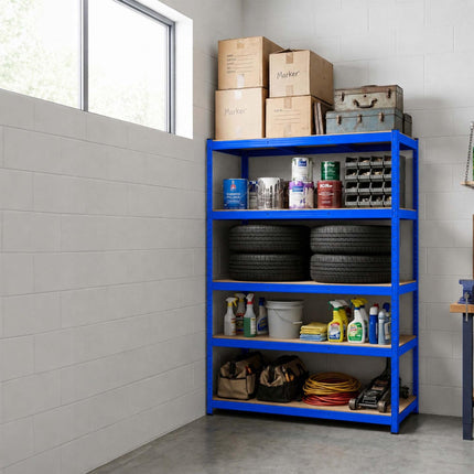 Heavy-Duty Steel Storage Rack with 5 Adjustable Shelves, 175 kg per Shelf, Blue