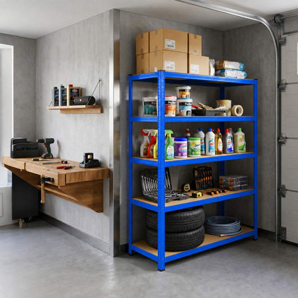 Heavy-Duty Steel Storage Rack with 5 Adjustable Shelves, 175 kg per Shelf, Blue
