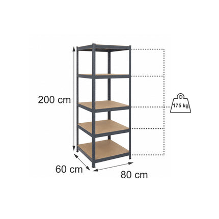 Heavy-Duty Steel Storage Rack with 5 Adjustable Shelves, 875 kg, Anthracite