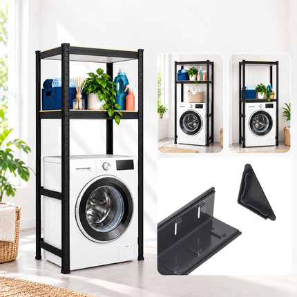 Heavy-Duty Washing Machine Rack, Industrial Steel and MDF – Black/Brown