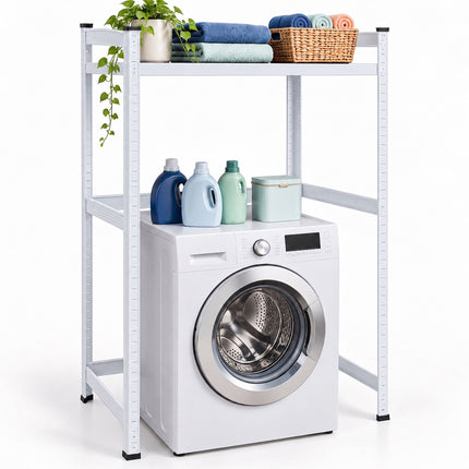 Heavy-Duty Washing Machine Shelf, Low Wide Steel Frame, White, 200 kg per Shelf