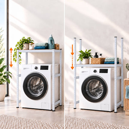 Heavy-Duty Washing Machine Shelf, Low Wide Steel Frame, White, 200 kg per Shelf