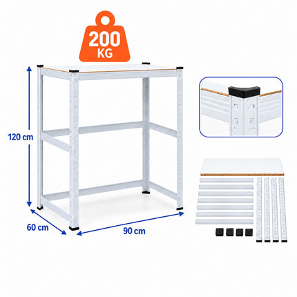 Heavy-Duty Washing Machine Shelf, Low Wide Steel Frame, White, 200 kg per Shelf