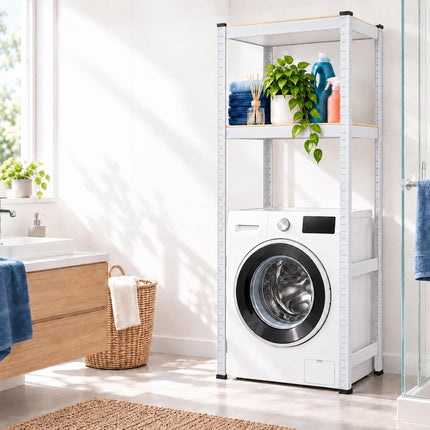 Heavy-Duty Washing Machine Shelf, Narrow Steel Frame, White, 200 kg per Shelf