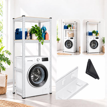 Heavy-Duty Washing Machine Shelf, Narrow Steel Frame, White, 200 kg per Shelf