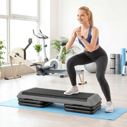 Stepper aerobic reglabil pe înălțime, antiderapant, gri