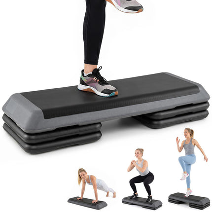 Stepper aerobic reglabil pe înălțime, antiderapant, gri