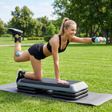Stepper aerobic reglabil pe înălțime, antiderapant, gri