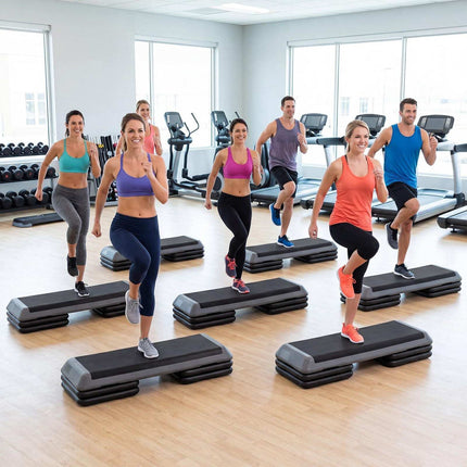 Stepper aerobic reglabil pe înălțime, antiderapant, gri