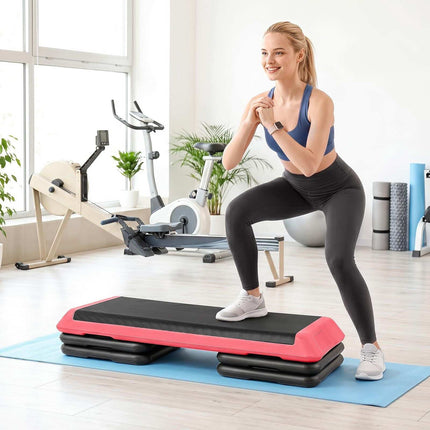 Stepper aerobic reglabil pe înălțime, antiderapant, roșu
