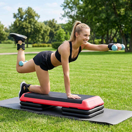 Stepper aerobic reglabil pe înălțime, antiderapant, roșu