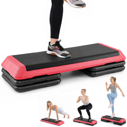 Stepper aerobic reglabil pe înălțime, antiderapant, roșu