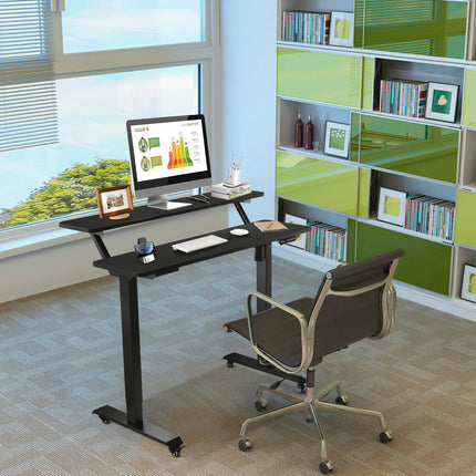 Birou reglabil pe înălțime, cu roți, 120x68 cm, negru