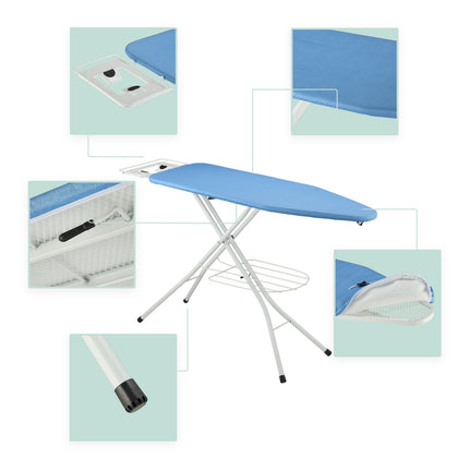 Masa de calcat reglabila in inaltime cu suport pentru fier, 120x38 cm