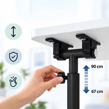 Height-Adjustable Laptop Desk on Castors, Tilting Top – White, Black Frame