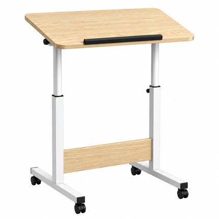 Height-Adjustable Laptop Table with Castors, Tilting Top – Light Wood/White