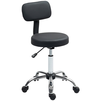 Height Adjustable Rolling Stool with Removable Backrest, Faux Leather, Black
