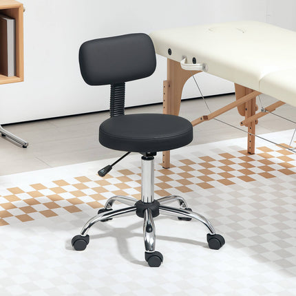 Height Adjustable Rolling Stool with Removable Backrest, Faux Leather, Black