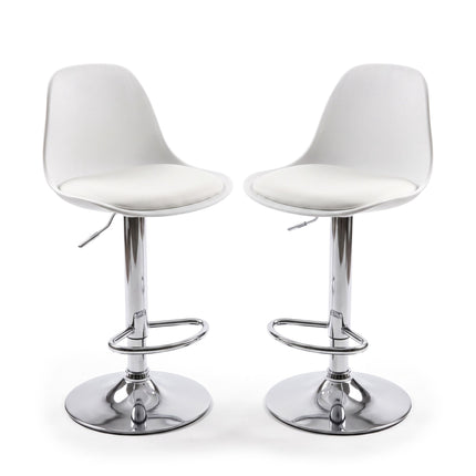 Height-Adjustable Swivel Bar Stools with Backrest, Set of 2, White
