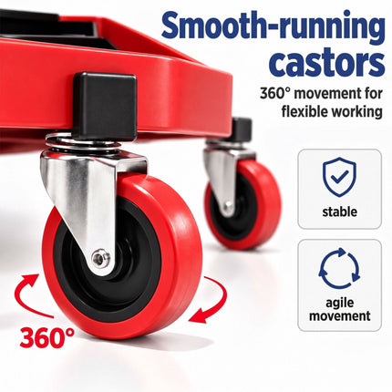 Height-Adjustable Workshop Stool with 4 Tool Compartments, Black/Red, 136 kg