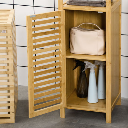 Dulap baie reglabil pe inaltime, dulap baie din bambus, mobilier baie cu dulap, doua rafturi deschise, pentru baie, aprox. 33 x 30 x 120 cm lemn natural