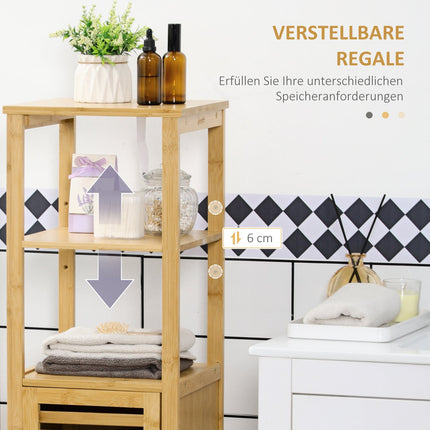 Dulap baie reglabil pe inaltime, dulap baie din bambus, mobilier baie cu dulap, doua rafturi deschise, pentru baie, aprox. 33 x 30 x 120 cm lemn natural