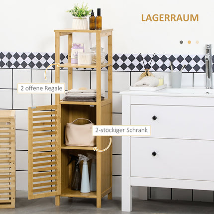 Dulap baie reglabil pe inaltime, dulap baie din bambus, mobilier baie cu dulap, doua rafturi deschise, pentru baie, aprox. 33 x 30 x 120 cm lemn natural