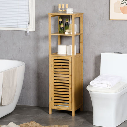 Dulap baie reglabil pe inaltime, dulap baie din bambus, mobilier baie cu dulap, doua rafturi deschise, pentru baie, aprox. 33 x 30 x 120 cm lemn natural