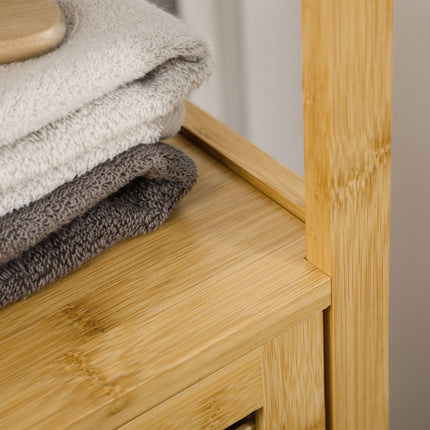 Dulap baie reglabil pe inaltime, dulap baie din bambus, mobilier baie cu dulap, doua rafturi deschise, pentru baie, aprox. 33 x 30 x 120 cm lemn natural