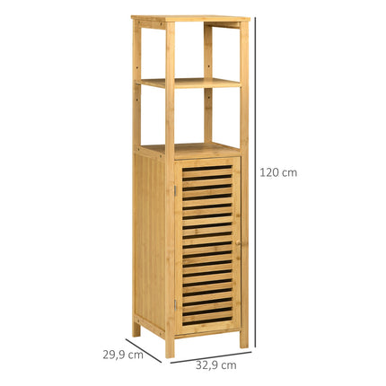 Dulap baie reglabil pe inaltime, dulap baie din bambus, mobilier baie cu dulap, doua rafturi deschise, pentru baie, aprox. 33 x 30 x 120 cm lemn natural