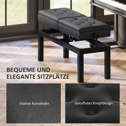 Bancă de pian reglabilă pe înălțime cu spațiu de depozitare, bancă de pian cu o capacitate de încărcare de până la 220 kg, piele artificială, neagră, 105 x 37 x 48-58 cm |