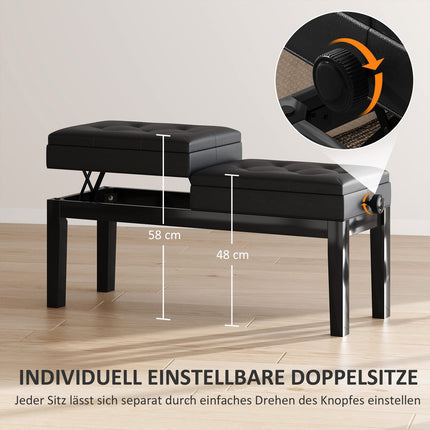 Bancă de pian reglabilă pe înălțime cu spațiu de depozitare, bancă de pian cu o capacitate de încărcare de până la 220 kg, piele artificială, neagră, 105 x 37 x 48-58 cm |