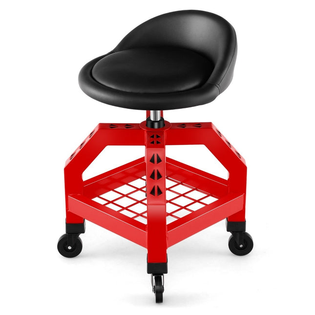 Scaun atelier reglabil pe inaltime 150 kg capacitate de incarcare cu tava pentru scule scaun atelier rosu