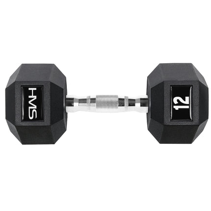 Gantera hexagonală 12 kg - acoperită cu cauciuc, design anti-ruliu
