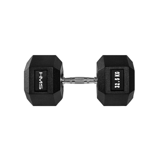 Gantera hexagonală 32,5 kg - acoperită cu cauciuc, design anti-ruliu