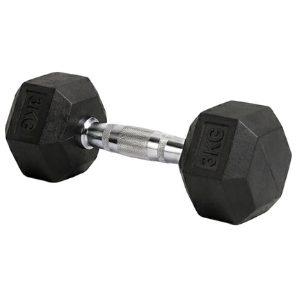 Hex Dumbbells 3 kg Pair, Rubber-Coated Cast Iron, Non-Slip Handles