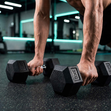 Hex Dumbbells 3 kg Pair, Rubber-Coated Cast Iron, Non-Slip Handles