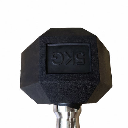 Hex Dumbbells 5 kg Pair, Rubber-Coated Cast Iron, Non-Slip Handles