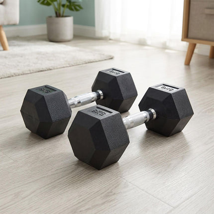 Hex Dumbbells 8 kg Pair, Rubber-Coated Cast Iron, Non-Slip Handles