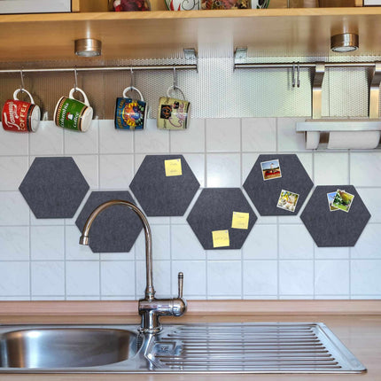 Hexagoane din pâslă gri pentru avizier - 6 buc