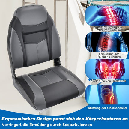 High-back boat seat with 10 cm thick sponge padding folding boat chair black