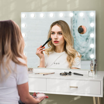 Hollywood Mirror with 18 LED Bulbs, 80 x 60 cm, 3 Light Colours, White