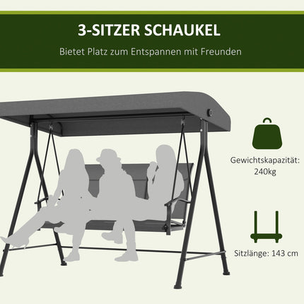 3-seat garden swing, metal frame, adjustable roof