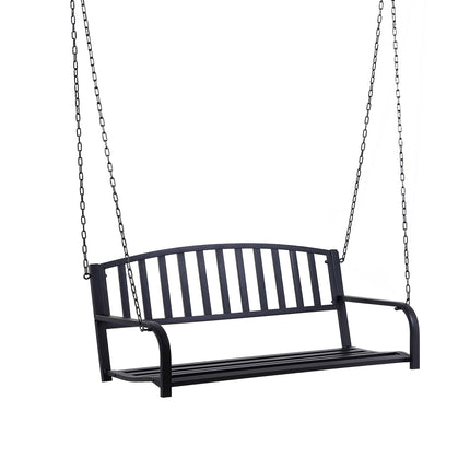 Hollywood Swing Leagăn de grădină Bancă suspendată Leagăn 2 locuri Bancă cu lanțuri Metal Negru 127 X 60 X 53 Cm