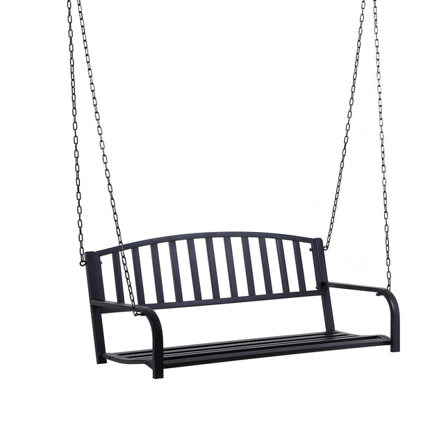 Hollywood Swing Leagăn de grădină Bancă suspendată Leagăn 2 locuri Bancă cu lanțuri Metal Negru 127 X 60 X 53 Cm